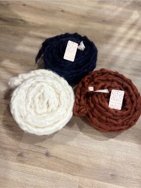 Free People Chunky Knit Scarf Lot, Navy, Rust, Snow White